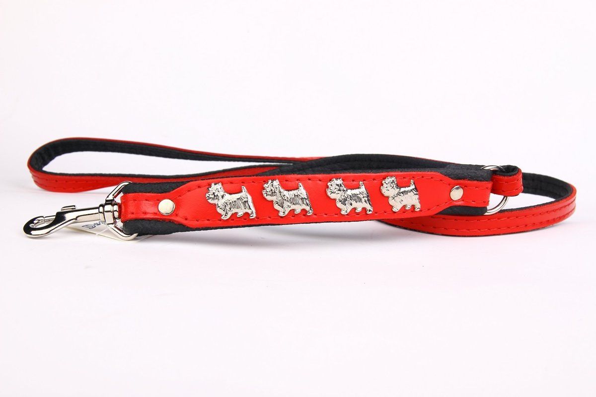 Dog's Companion leren hondenriem - Westies - 120 cm x 8 mm - Rood