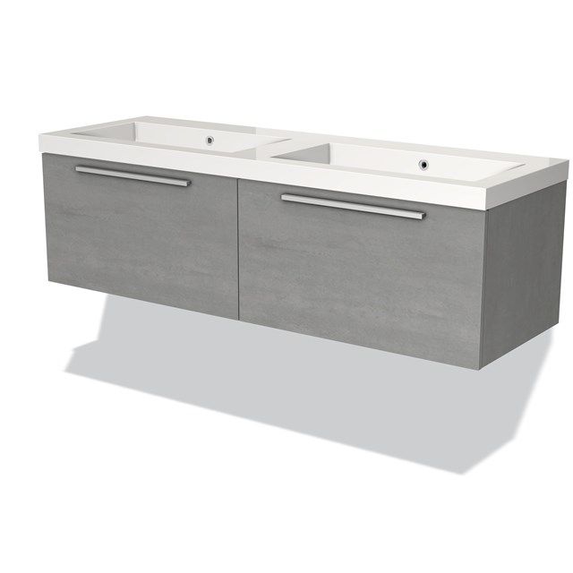 Maxaro Badkamermeubel 140cm Modulo Lichtgrijs Beton 2 Lades Vlak Wastafel Mineraalmarmer