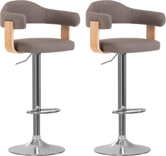 vidaXL Barkrukken - 2 stuks - Gebogen Hout & Stof - Taupe