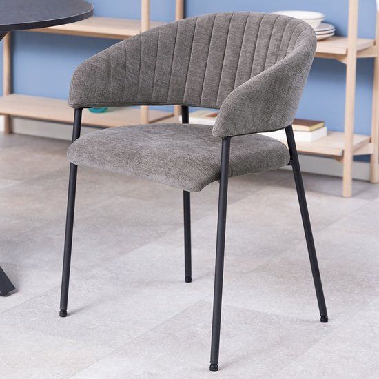 Hailey Eetkamerstoel - Grijs - Stof - Design - Met armleuning