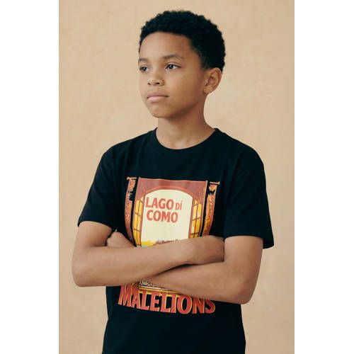 Malelions T-shirt zwart Jongens Katoen Ronde hals Printopdruk - maat 164