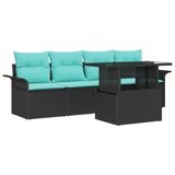 vidaXL Tuinbank Set 5 st Zwart Poly Rattan