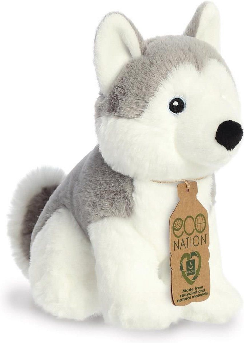 Aurora Knuffel Eco Nation Husky Junior 20 Cm Pluche Wit/grijs