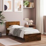 vidaXL Bedframe met LED-stripverlichting, Gerookt eiken, Bewerkt hout