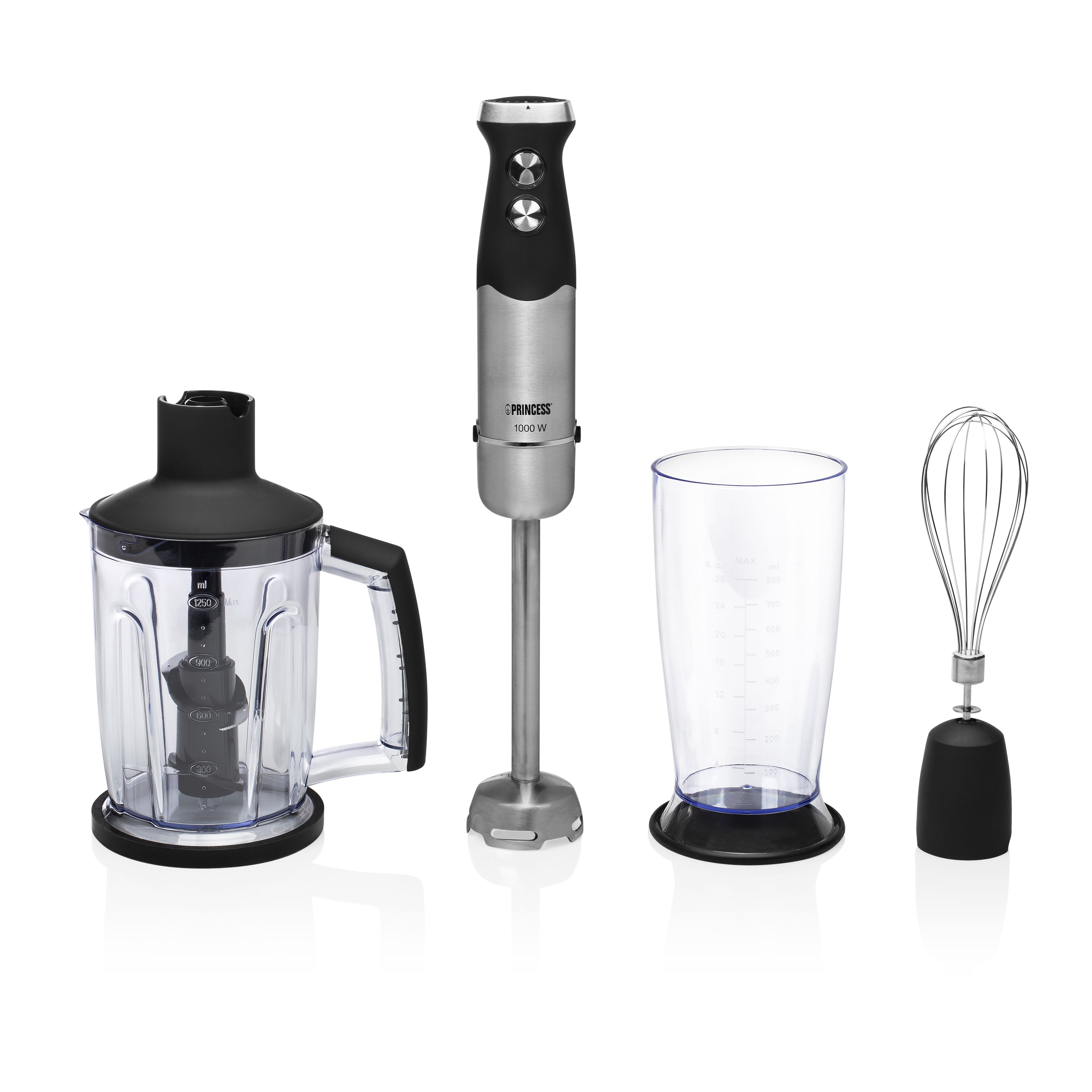 Princess 01.221221.01.001 Staafmixerset - 1000W - 25 Snelheden - Zwart/RVS