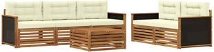 vidaXL - Bank loungeset - 5 zitplekken - Natuurlijk en crème - Acacia hout
