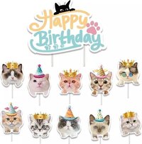 17-delige Cupcake en Taart Topper Set Happy Birthday Cats - Kat - Poes - Verjaardag - 4thePerfectParty