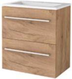 Basic Line Start 39 Badkamermeubelset - Ondiep - 60 x 39 cm - Met Grepen - 2 Lades - Acryl Wastafel - 1 Kraangat - Whisky Oak