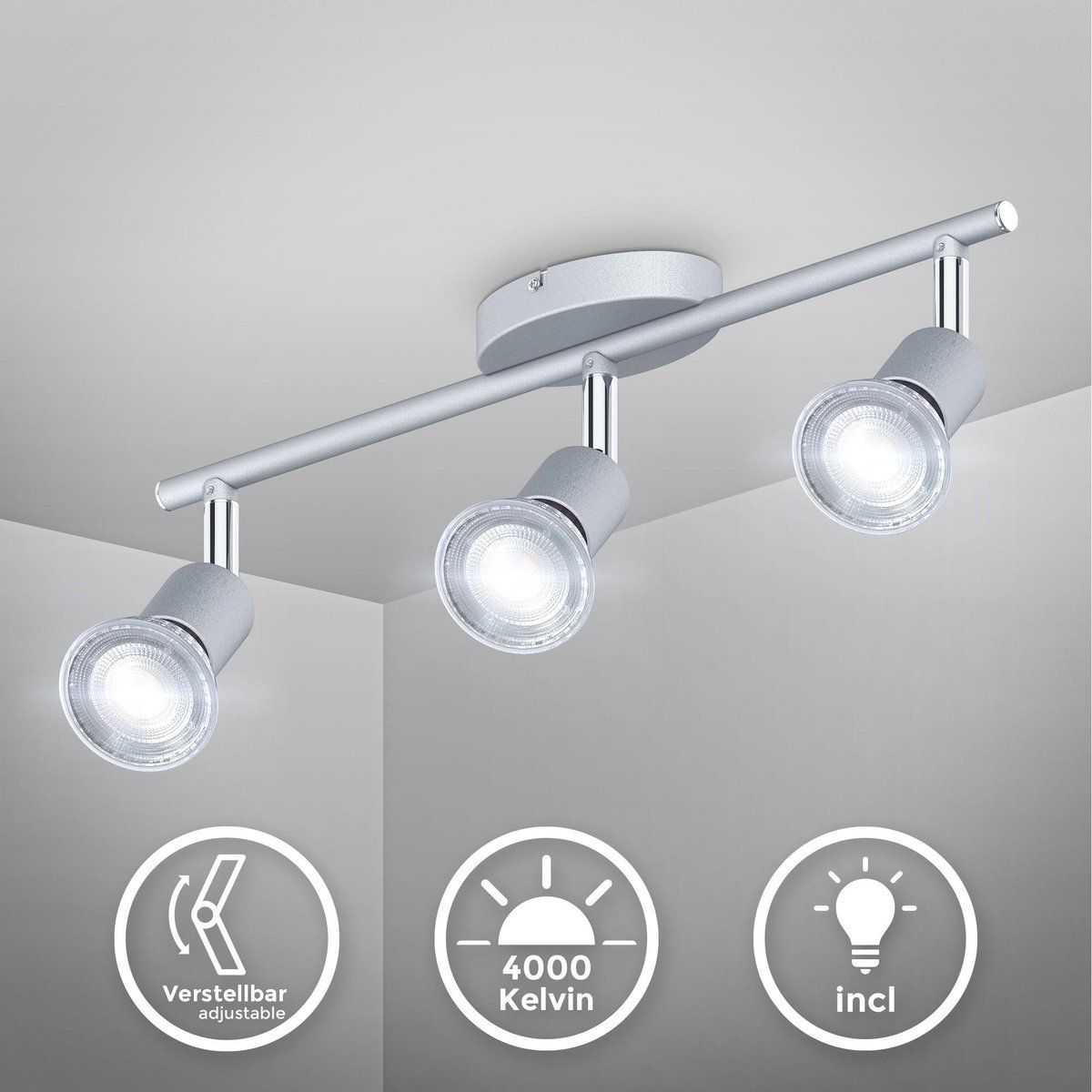 B.K.Licht - LED Opbouwspots - 3 Lichtpunten - GU10 - Draaibaar - Incl. 3x GU10 - 4000K - Metaal