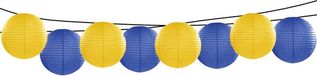 Merkloos Feest/tuin versiering 8x stuks luxe bol-vorm lampionnen blauw en geel dia 35 cm
