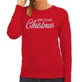Bellatio Decorations Shoppartners Bv Foute Kersttrui / sweater - Merry Fucking Christmas - zilver / glitter - rood - dames - kerstkleding / kerst outfit L