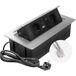 GTV – Inbouwstopcontact Multisoft aluminium met 2 x Schuko, USB A+C, RJ45, intrekbaar met afdekking, 1,5 m kabel, ideaal voor bureau, vergadertafel of keukenwerkblad