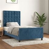 vidaXL Cadre de Lit avec Tête de Lit Sommier à Lattes Lit Rembourré Cadre à Lattes Lit Simple Adulte Meuble de Chambre Bleu Foncé 80x200 cm Velours