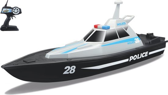 Bauer Spielwaren M82196 Tech R/C politieboot: op afstand bestuurde speelgoedboot in politie-look, 35 meter bereik, accu met USB-oplaadfunctie, 34 cm, zwart -582196