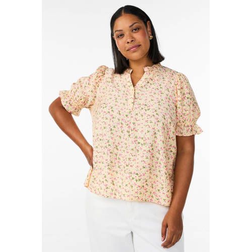 Zizzi Rechtvallend Gebloemde Blousetop Plus Size - Lichtgeel