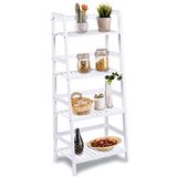 Bakaji Boekenkast met 4 etages van bamboehout, modern design voor woonkamer, kantoor, afmetingen 116 x 48 x 32 cm, kleur wit bamboe