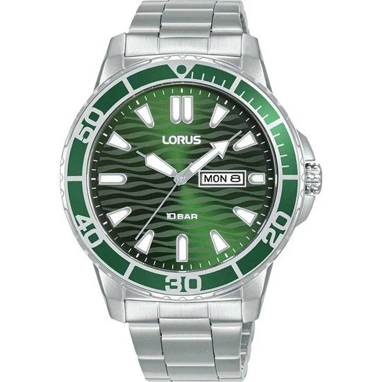 Lorus RH359AX9 Heren Horloge - Zilverkleurig/Groen - Stalen Band - 42mm
