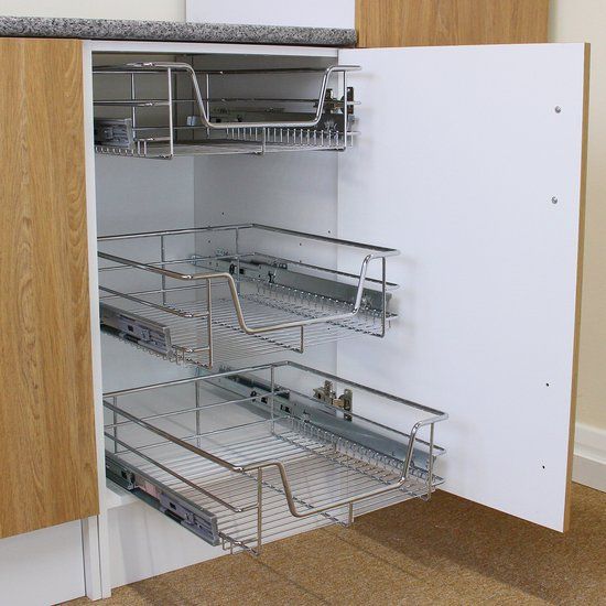 Merkloos 3 x Telescopische Schuiflade Keuken 60 cm - Zilver - Stalen - Zachte Sluiting - 15-20kg per mand - Uitschuifbaar Keukenrek