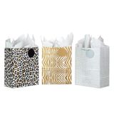 Hallmark 0005EGB6414 Cadeauzakjes met diermotieven, 3 stuks, 33 stuks, met stofpapier, 3 verpakkingen voor Kerstmis, verjaardag, set met dierenprint