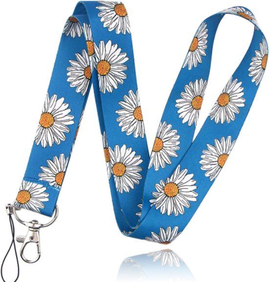 LGT JWLS Lookinggoodtoday Sleutelkoord of Tassenhanger met Madelief Print Blauw