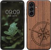 kwmobile telefoonhoesje geschikt voor Samsung Galaxy A56 5G - Houten Back Cover met Vintage Kompas design - Donkerbruin