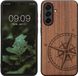 kwmobile hoesje geschikt voor Samsung Galaxy A56 5G - Houten Back Cover met Vintage Kompas design - Donkerbruin
