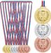 Relaxdays Medailles Kinderen - Set van 12 - Ø 6 cm - Plastic - Met Lint - Goud - Zilver - Brons