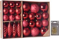 Merkloos / Sans marque Koopman International Kerstballen pakket 31x rood kunststof - mix glans en mat - diverse maten - inclusief 50x ophanghaakjes