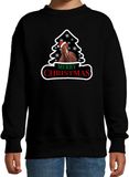 Bellatio Decorations Dieren kersttrui paard zwart kinderen - Foute paarden kerstsweater jongen/ meisjes - Kerst outfit dieren liefhebber 152/164