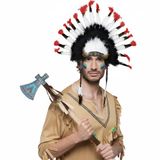 Boland Indianen verkleed accessoires set - Veren tooi en tomahawk bijl - met ornamenten - voor volwassenen