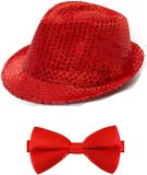 Boland - Glitter hoed/strikje rood volwassenen