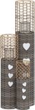 vidaXL Kaarsenhouders - 3 stuks - Wicker - Grijs