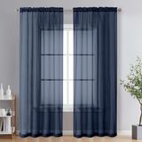 OVZME Extra lange transparante gordijnen 241 cm lengte voor thuis Franse deur, roedezak voile raambekleding voor woonkamer, marineblauw, 2 panelen van 42 B x 95 l