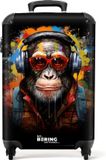 NoBoringSuitcases.com® Handbagage koffer lichtgewicht - Reiskoffer trolley - Chimpansee met koptelefoon en graffiti-spray - Rolkoffer met wieltjes - Past binnen 55x40x20 en 55x35x25