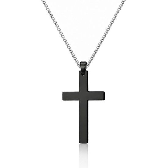 Mendes Kruis kettinghanger Cuban Link Zwart Zilverkleurig