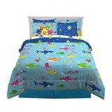 Franco Kinderbeddengoed, superzachte dekbed- en lakenset met kussensloop, 7-delig, volledige grootte, Baby Shark
