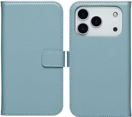 Selencia Echt Leren Bookcase - Geschikt voor Apple iPhone 17 Pro Max - Air Blue