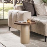LifestyleFurn Ronde Bijzettafel Julissa Acaciahout en beige metaal, 50cm - Bruin