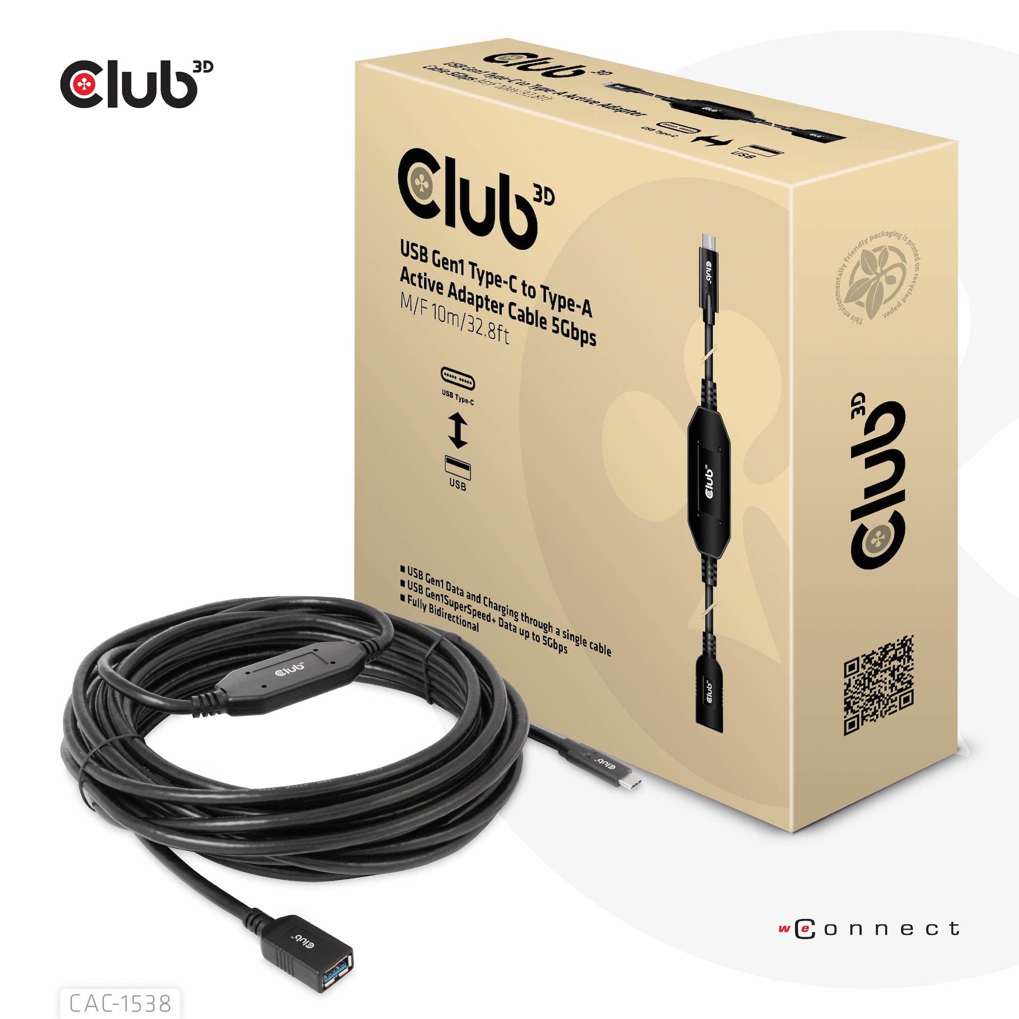 CLUB3D USB-C to USB-A Active Adapter Cable - 10m