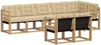vidaXL Hoek loungeset 8-delig Wit en Beige Acacia Hout