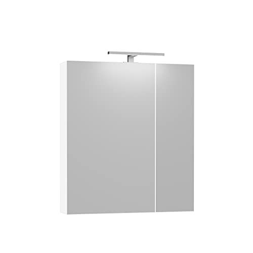 Baikal Wegkast met spiegel, multifunctionele badkamerkast, optie met of zonder LED-licht. Merino-kast met LED-wandlamp, 70 cm, wit