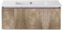 BES LED Frozen 3D Badmeubelset 100 cm - Greeplijst in Kleur - Grain Oak - Keramische Wastafel Wit Zonder Kraangat
