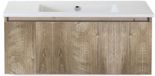 BES LED Frozen 3D Badmeubelset 100 cm - Greeplijst in Kleur - Grain Oak - Keramische Wastafel Wit Zonder Kraangat