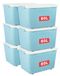 6 boîtes de rangement de 80 litres à roulettes, plastique, bleu, empilable