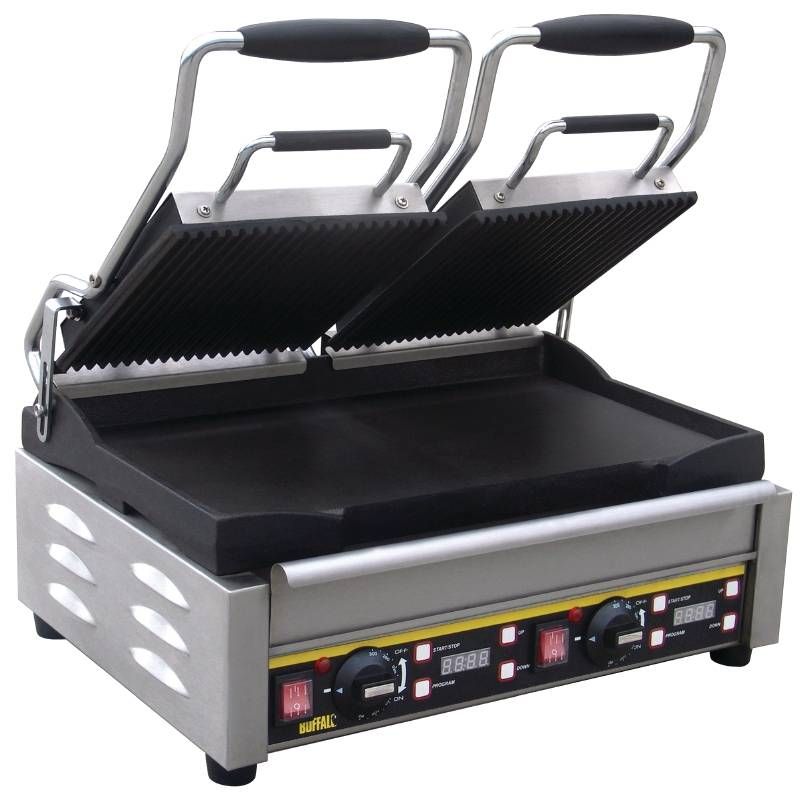 Buffalo Dubbele Contact Grill - Boven Geribbeld - Onder Glad - 5050984030963