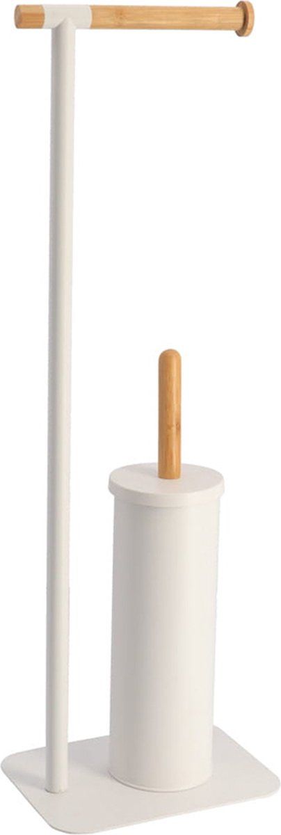 Lamento Toiletrolhouder Met Borstel Maarten Wit - Hout - Wit
