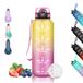 Sportwaterfles, 1,5 l, lekvrij, motiverende waterfles met tijdschaal, gemakkelijk te reinigen, drinkfles voor sport, yoga, wandelen, kamperen, geel-roze