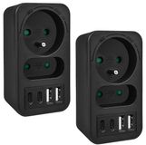 Maclean MCE249 F/W - Set van 2 stuks Stekker - stroomaansluiting x2 + 4xUSB, splitter met 2 aansluitingen, 2xUSB A, 2xUSB C PD 20W, 1x16A + 1x6A