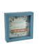 Decoratieve spaarpot met blauw frame, 16 x 16 cm, design in aankomst met babymotieven