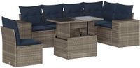 vidaXL 7-delige dining loungeset met kussens grijs polyrotan